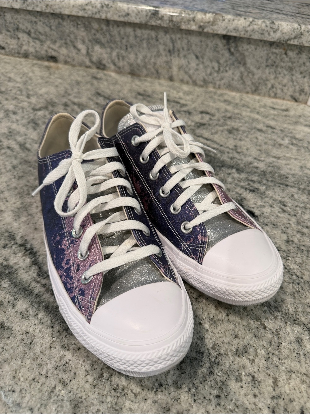 Converse Low-Top Sneakers in Navy/Purple with Silver Glitter Accent